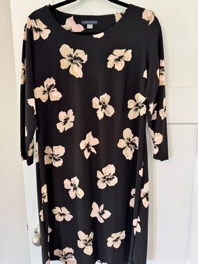 Tommy Hilfiger Black Floral Midi Dress with Pink Blossom Print
